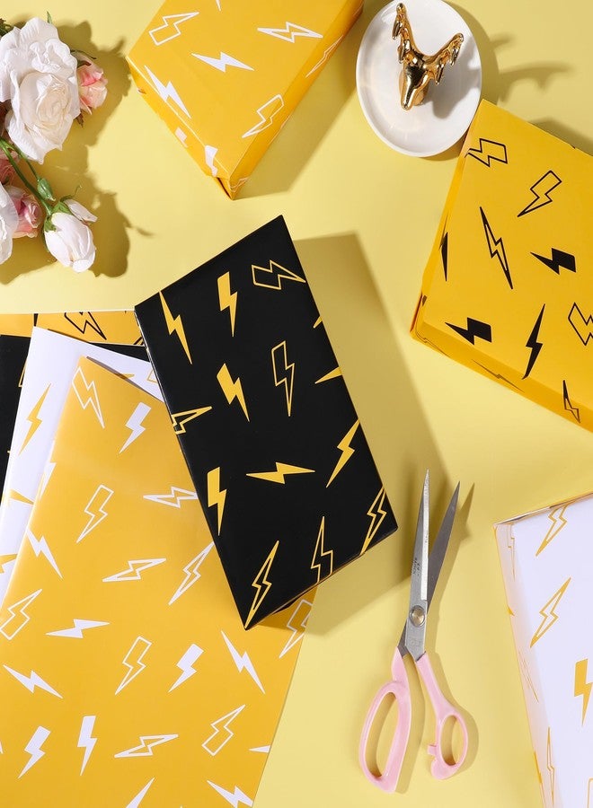Pineraap 12 Sheets Lightning Bolt Wrapping Paper 28x20 In, Yellow Lightning Birthday Wrapping Papers for Men, Boy, Trend Enthusiast, Flash Weather Gift Wrap Paper for Street Cultural Rock Party - Image 4